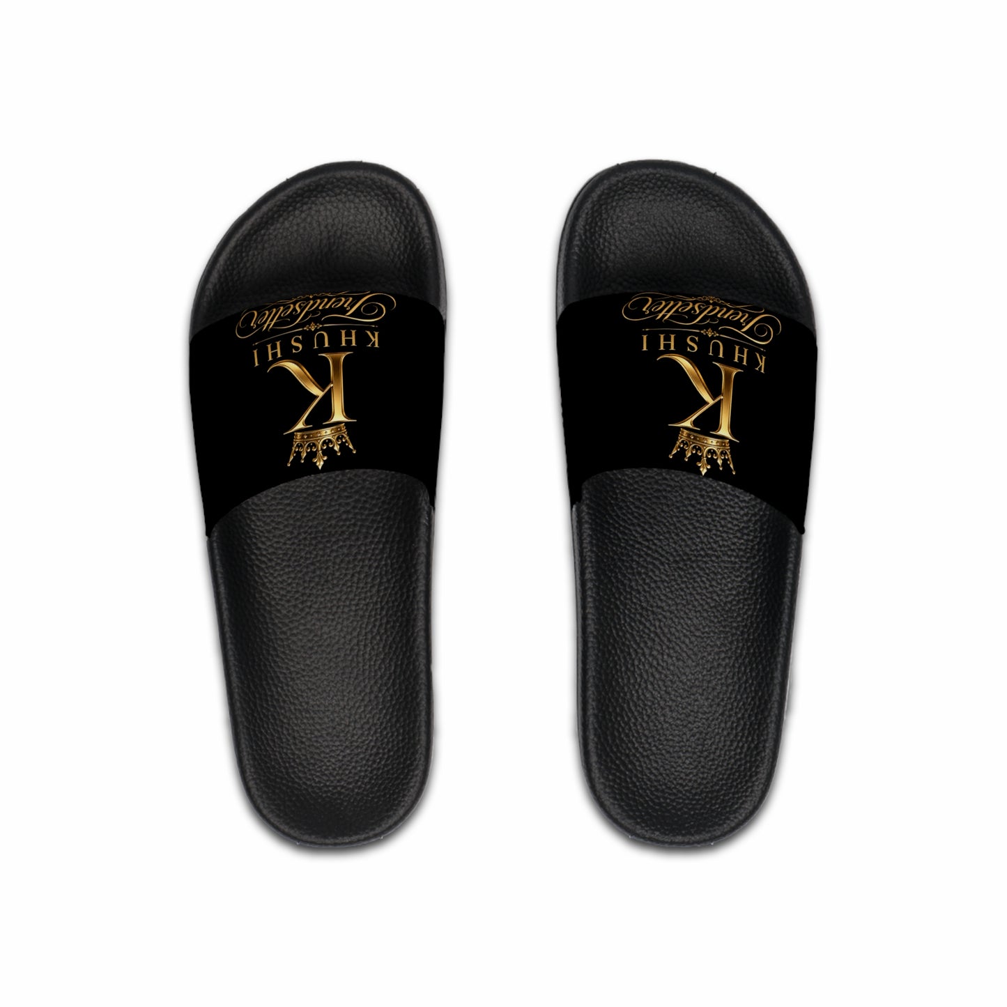 KHUSHI Trendsetter Men's Slide Sandals — Black & Gold Casual Pool Slides