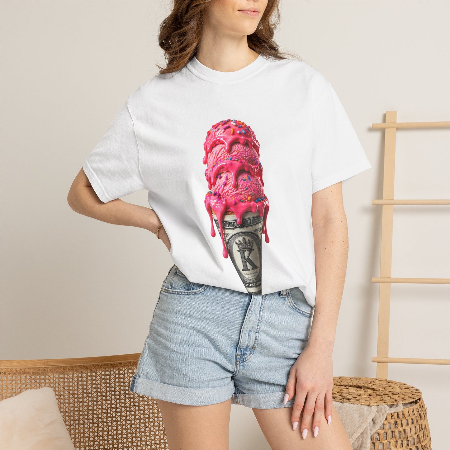 KHUSHI C.R.E.A.M Graphic T-Shirt — Melting Pink Scoop Design