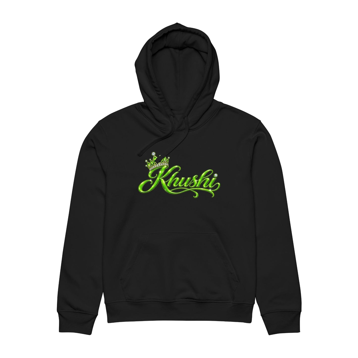 KHUSHI Crown Hoodie — 'Khushi' Green Script Organic Cotton Pullover