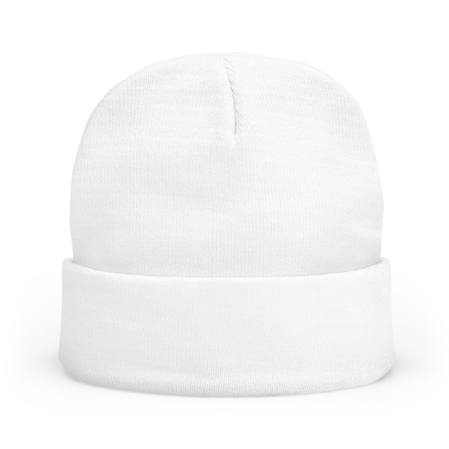 Embroidered Tally Mark Beanie — Knit Winter Hat with Gold & Blue Stitching