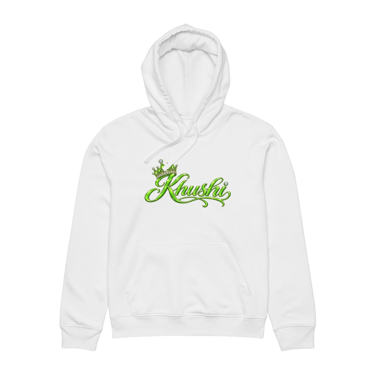 KHUSHI Crown Hoodie — 'Khushi' Green Script Organic Cotton Pullover
