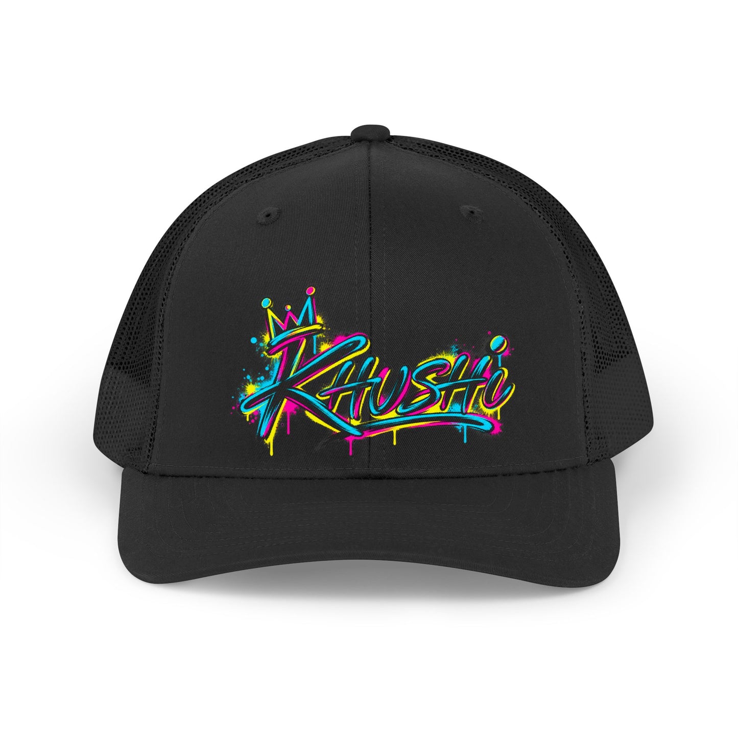 Retro "Khushi" Trucker Hat – Colorful Crown Streetwear Cap