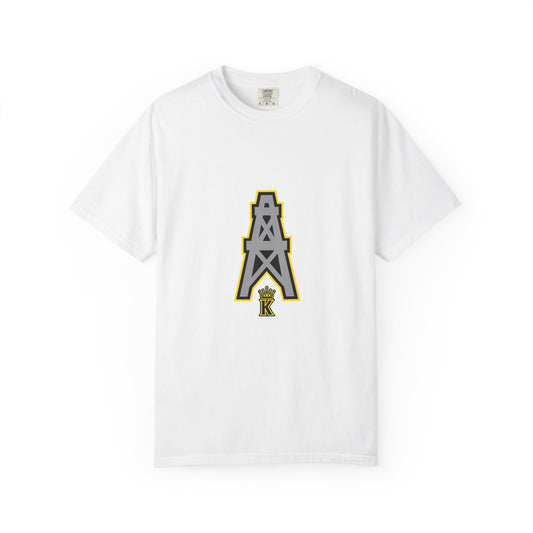 KHUSHI Classic Oil Graphic T-Shirt — Retro Industrial Logo Tee