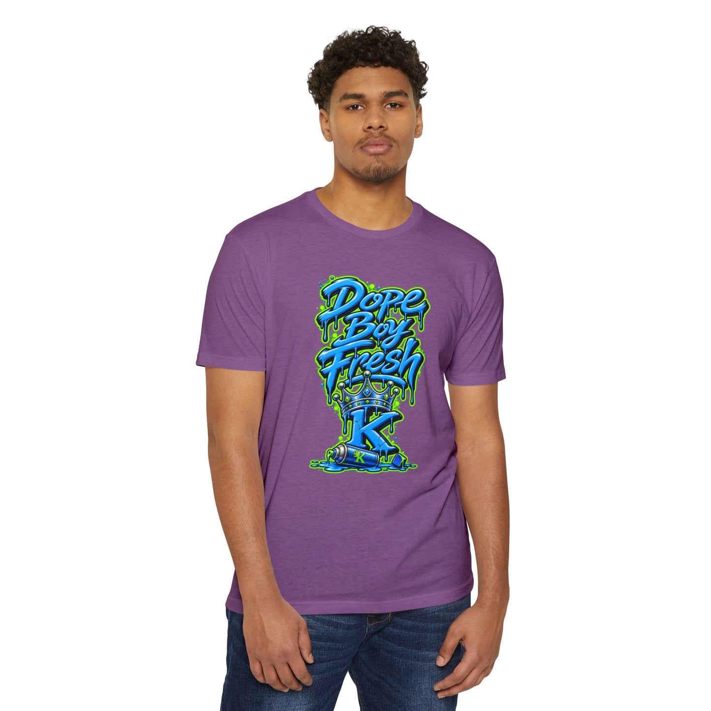 KHUSHI Dope Boy Fresh Graffiti T-Shirt — Urban Streetwear Tee with Blue & Neon Green Drip Design