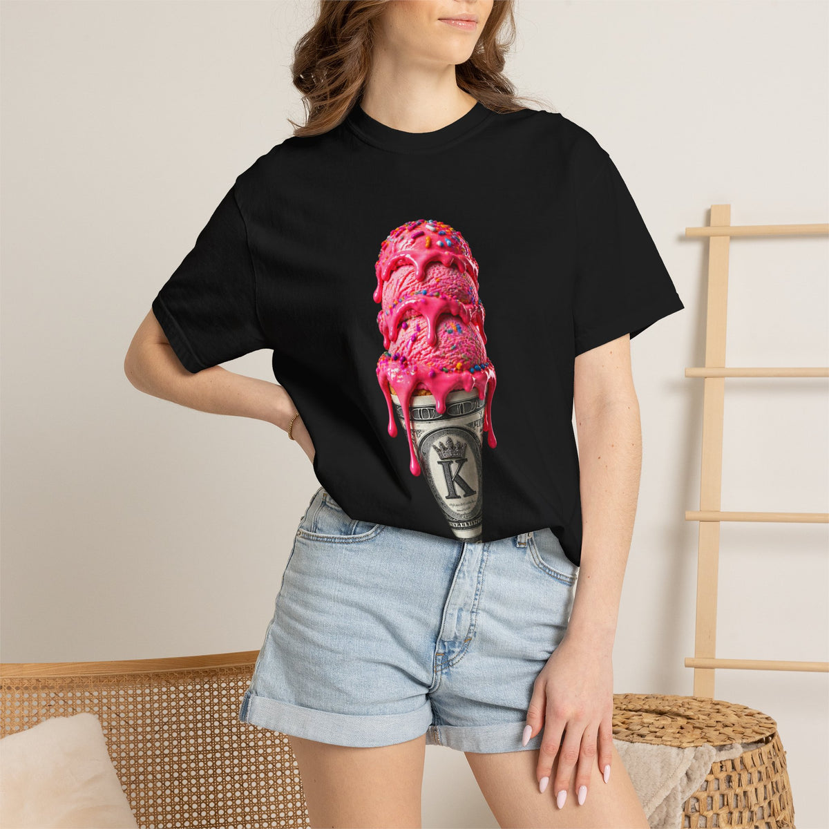 KHUSHI C.R.E.A.M  Graphic T-Shirt — Melting Pink Scoop Design