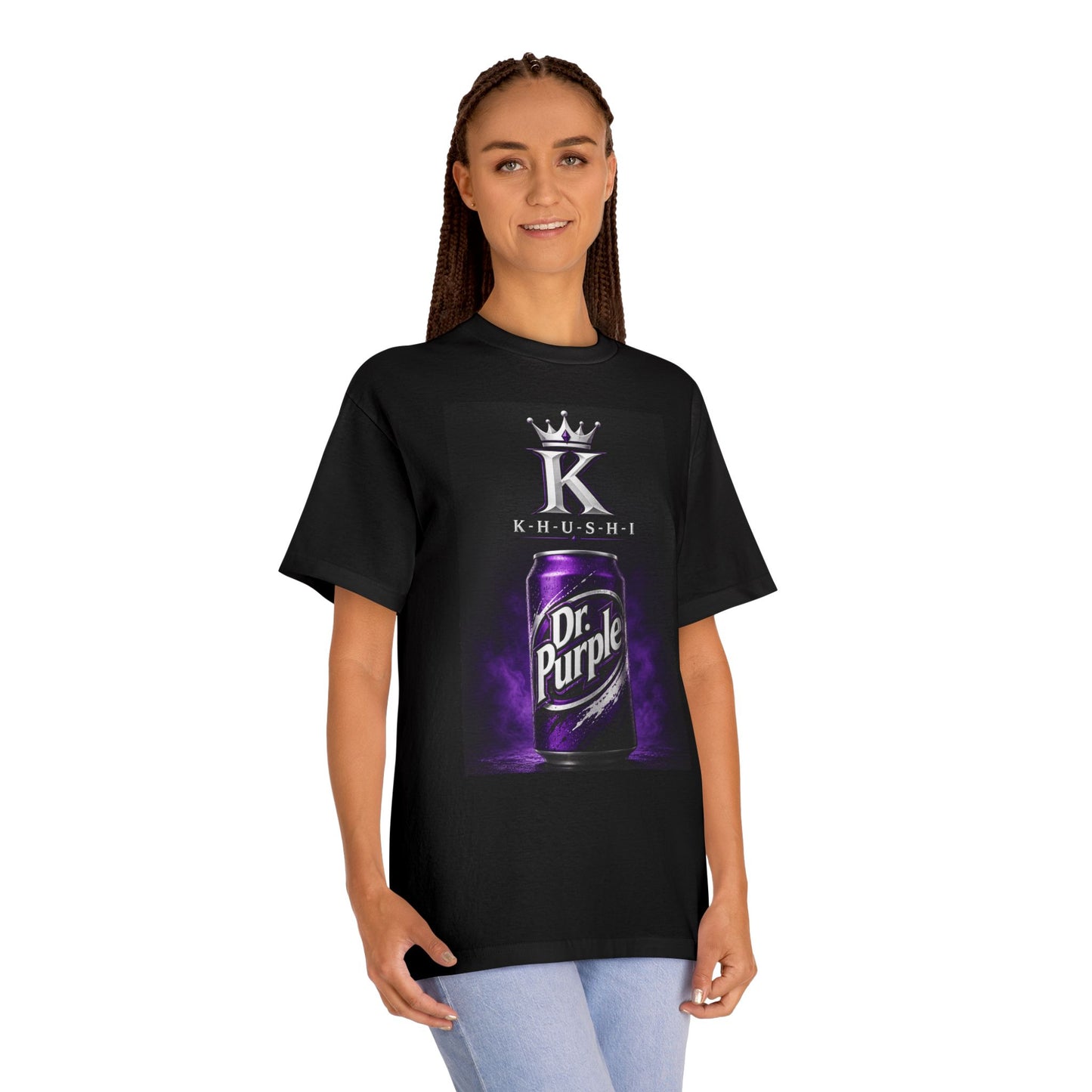 Dr. Purple Graphic Tee — K-HUHI Crowned Soda Can Design
