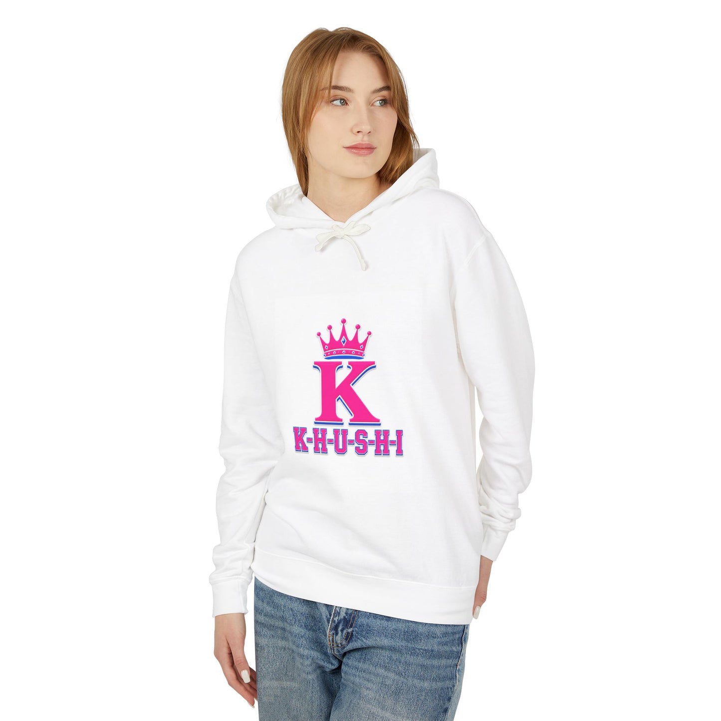 -K- Crown Hoodie — Pink , Blue 'KHUSHI ' Lightweight Hooded Sweatshirt