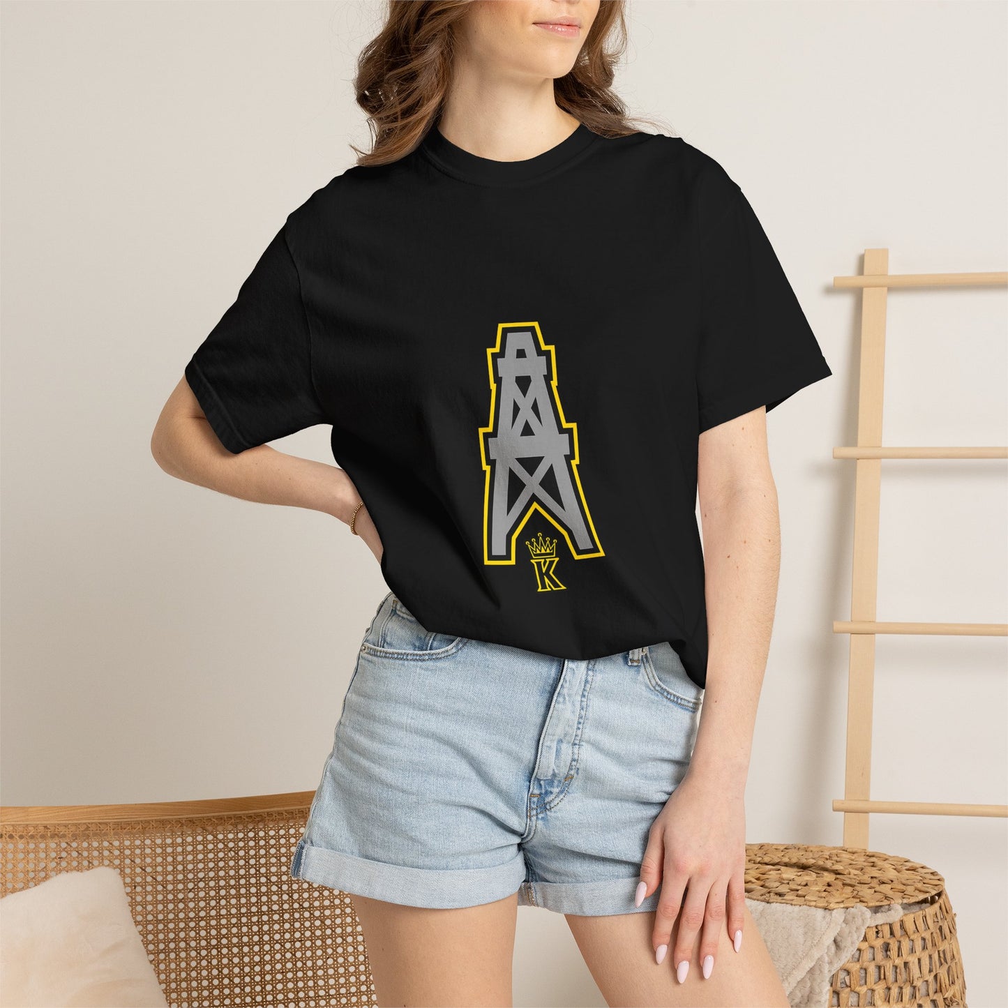 KHUSHI Classic Oil Graphic T-Shirt — Retro Industrial Logo Tee