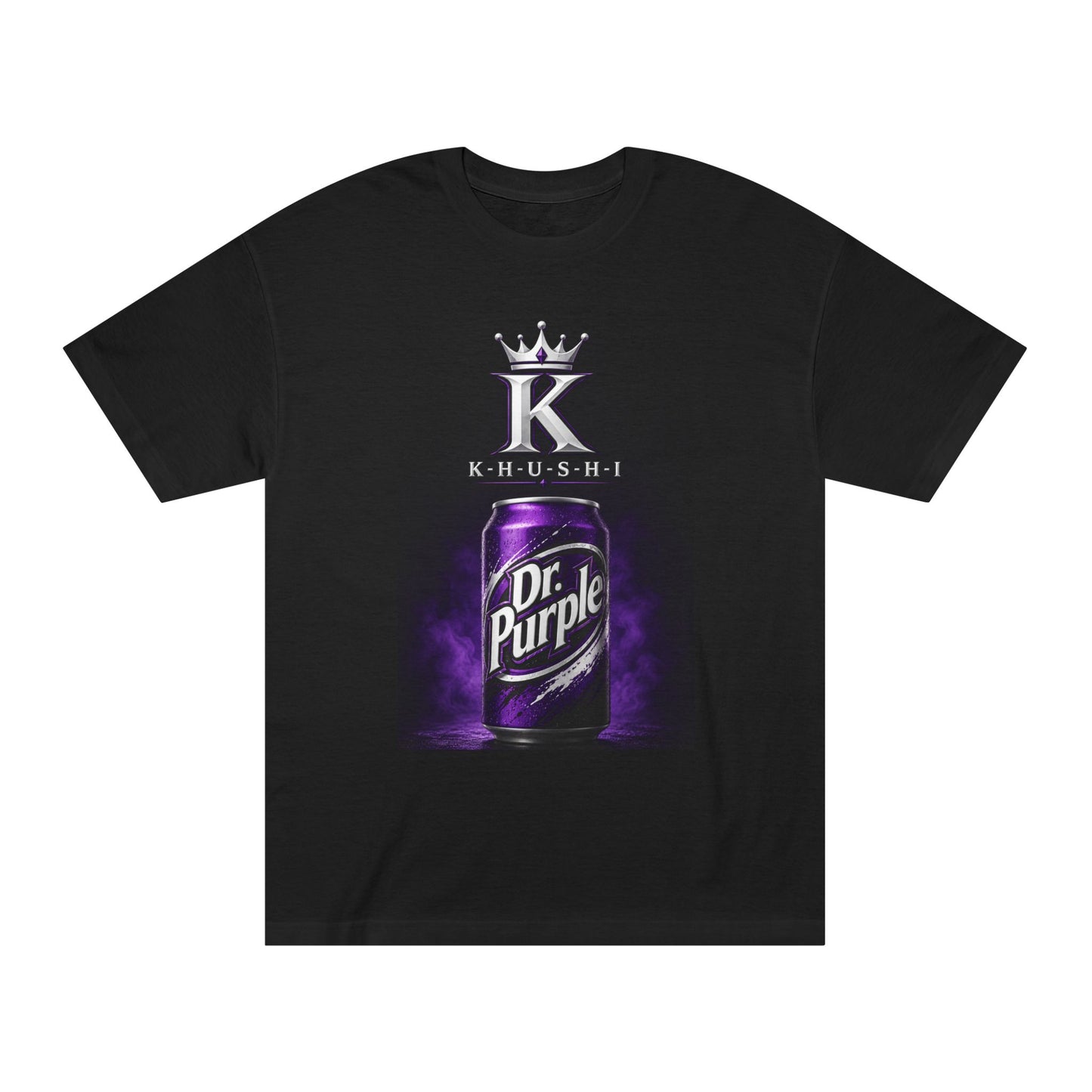 Dr. Purple Graphic Tee — K-HUHI Crowned Soda Can Design