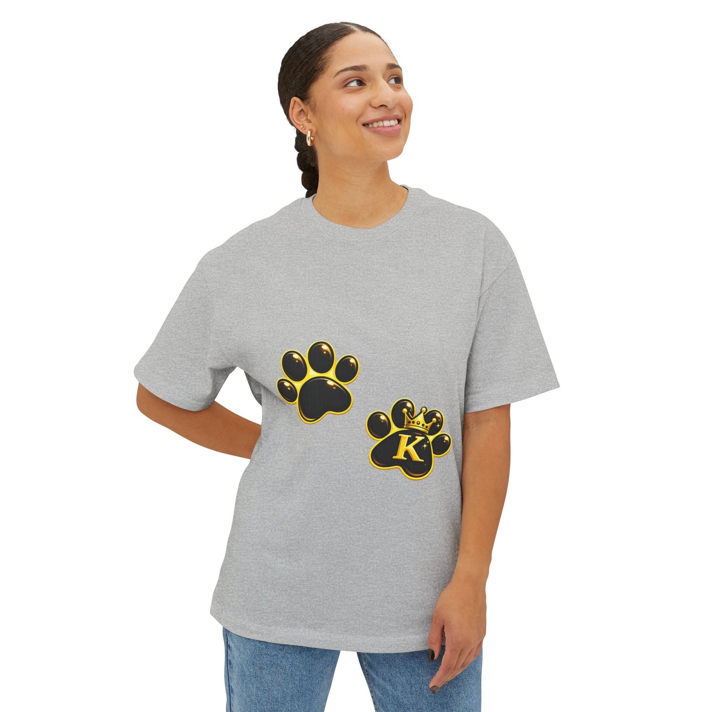 KHUSHI Paw Print Boxy Tee – Black & Gold K Accent