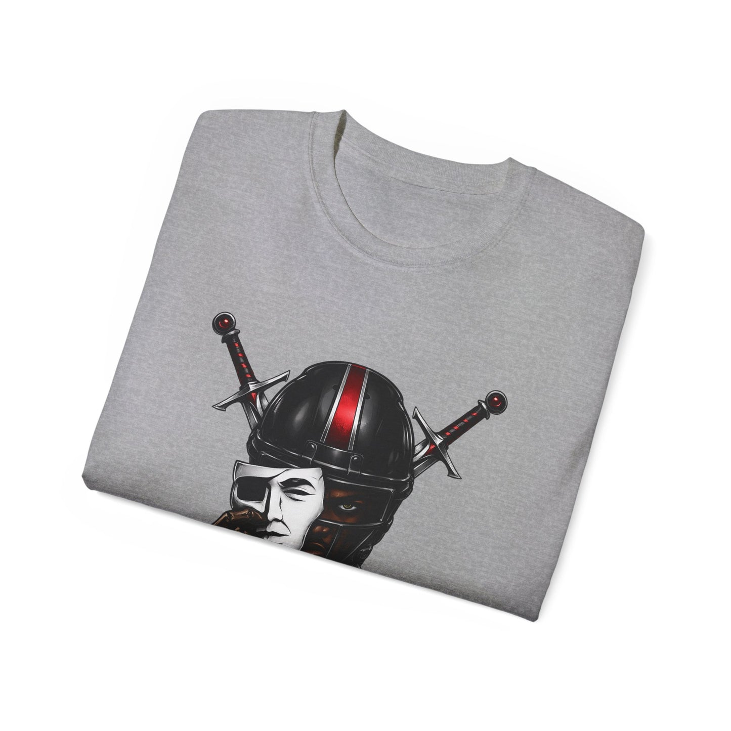 Vintage Biker Skull Helmet Tee — Rider Mask & Crossed Swords Graphic