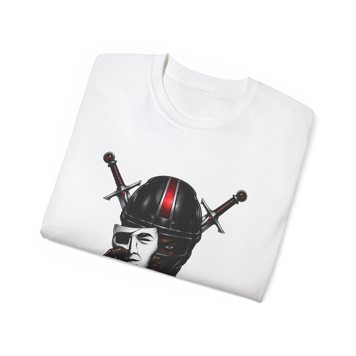Vintage Biker Skull Helmet Tee — Rider Mask & Crossed Swords Graphic