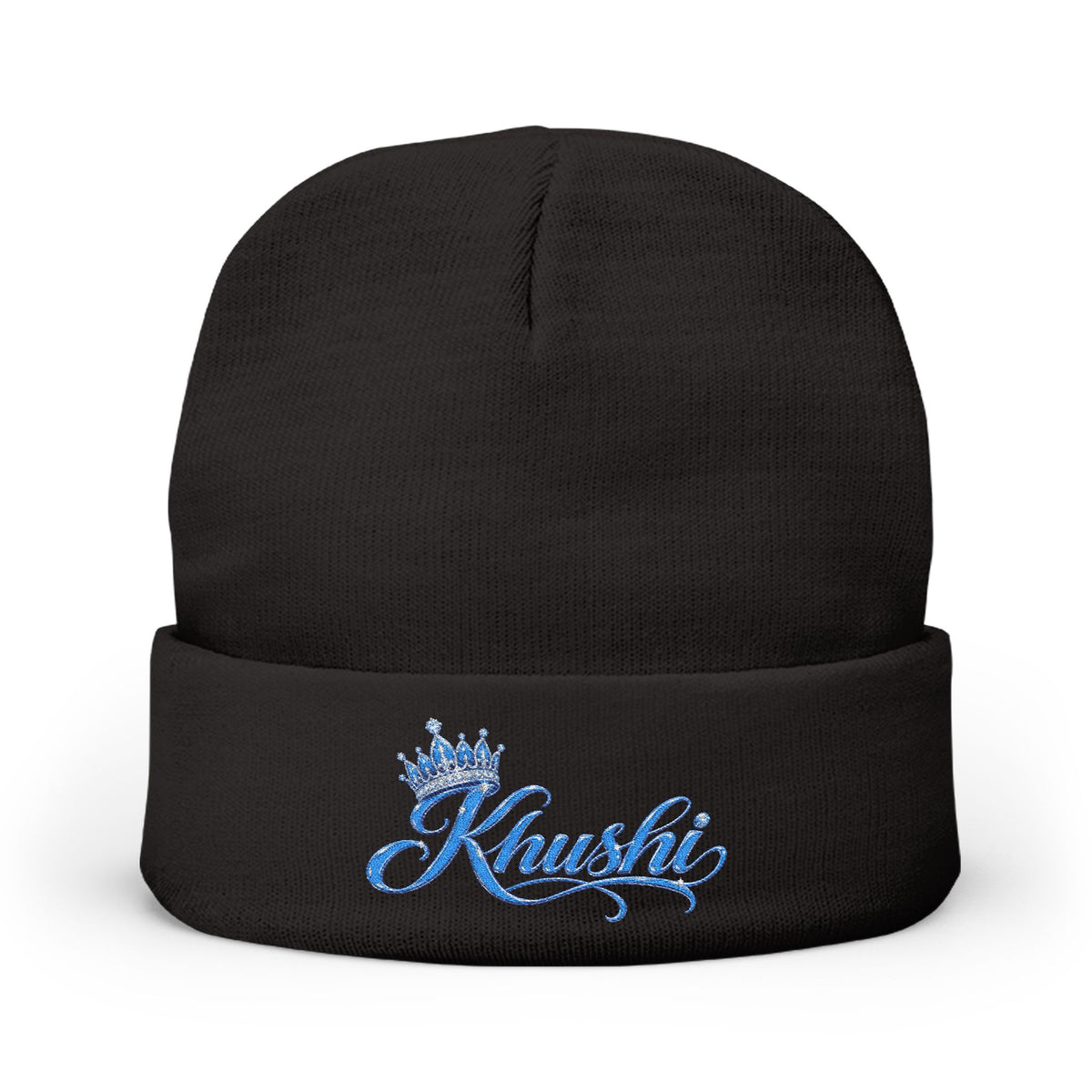 KHUSHI 'Klassic' Crown Knit Beanie — Sparkle Script Winter Hat
