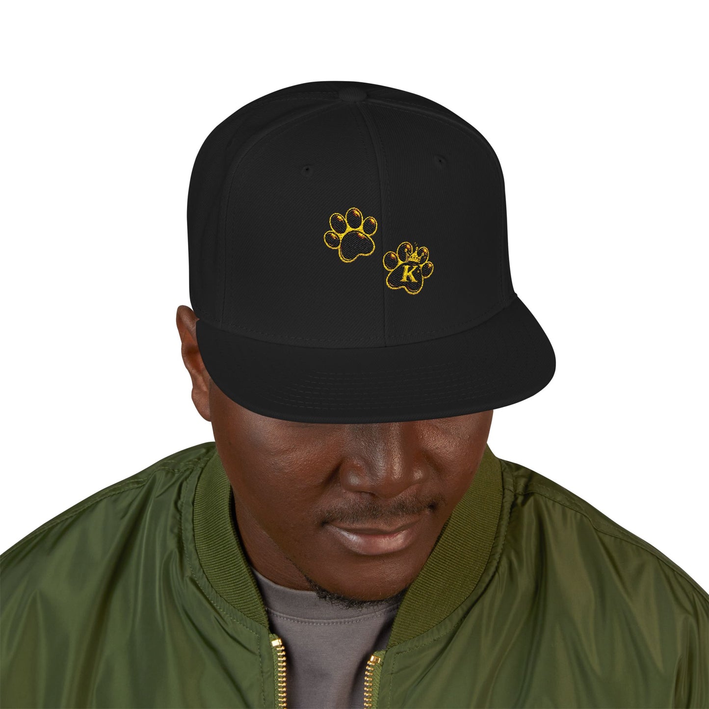 KHUSHI Snapback Hat - Embroidered Gold Leopard Paw Print