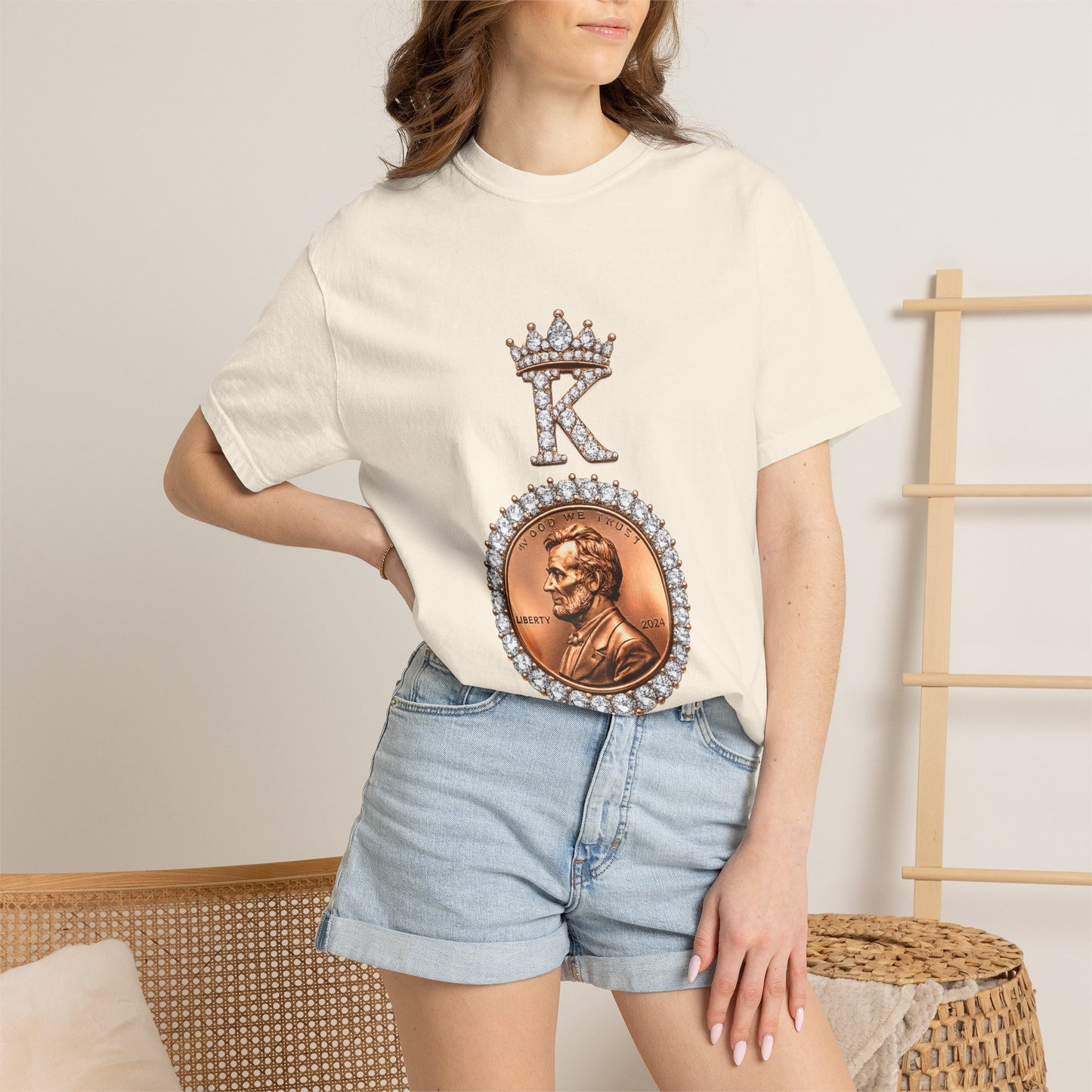 KING KHUSHI Diamond Penny T-Shirt — Crowned Lincoln Coin Graphic Tee