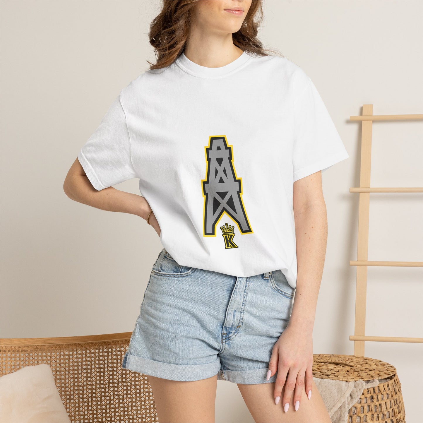 KHUSHI Classic Oil Graphic T-Shirt — Retro Industrial Logo Tee