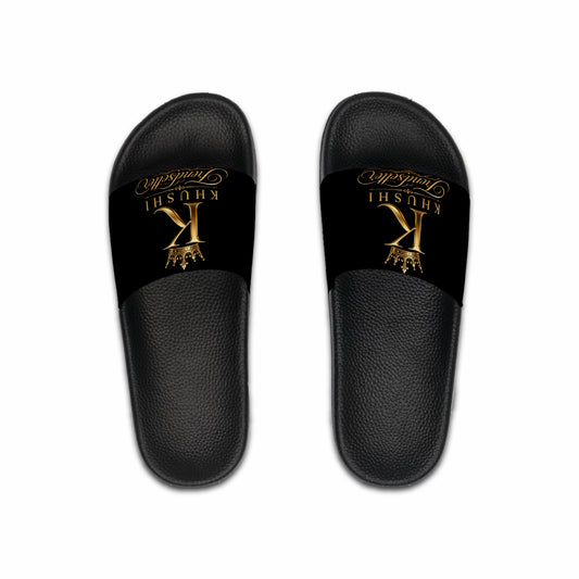 KHUSHI Trendsetter Men's Slide Sandals — Black & Gold Casual Pool Slides