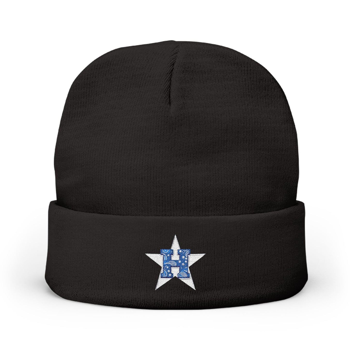 Embroidered Distressed Bandana Star Knit Beanie — Americana Winter Hat