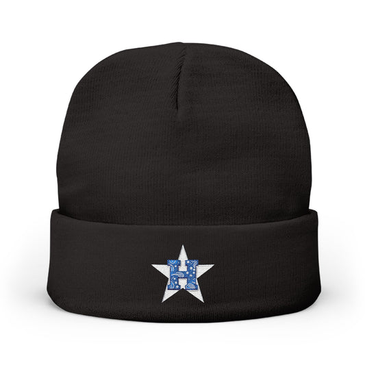 Embroidered Distressed Bandana Star Knit Beanie — Americana Winter Hat