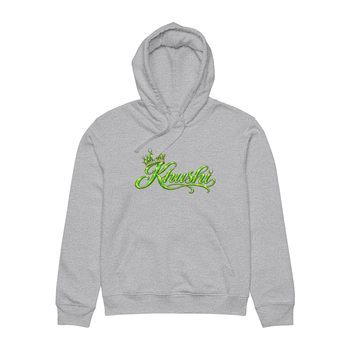 KHUSHI Crown Hoodie — 'Khushi' Green Script Organic Cotton Pullover