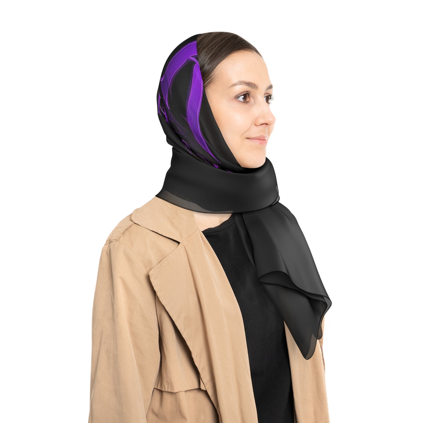 Embroidered Crown 'Khushi' Poly Scarf — Lightweight Black Fashion Scarf