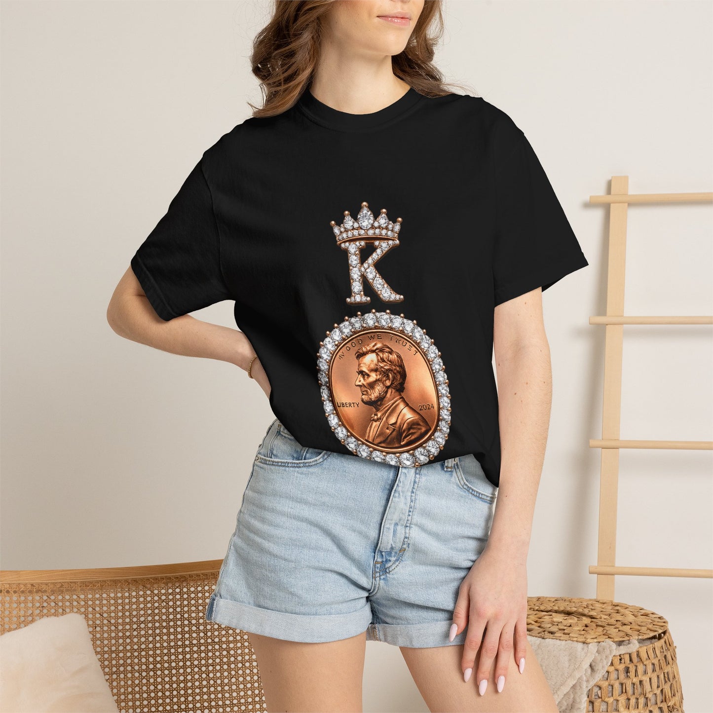 KING KHUSHI Diamond Penny T-Shirt — Crowned Lincoln Coin Graphic Tee