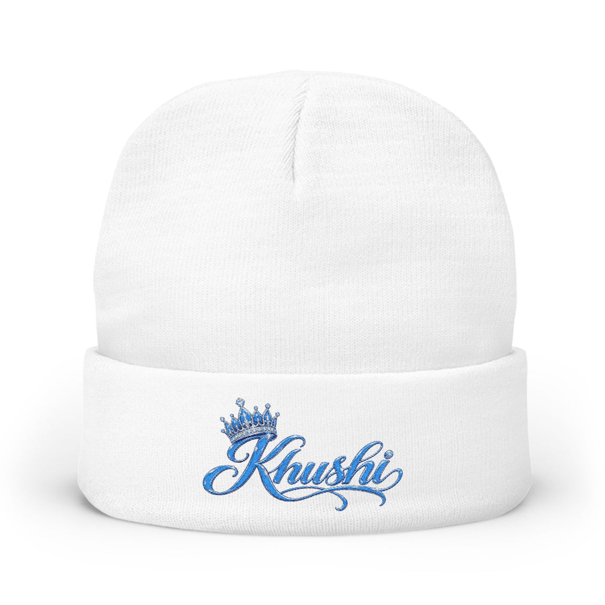 KHUSHI 'Klassic' Crown Knit Beanie — Sparkle Script Winter Hat