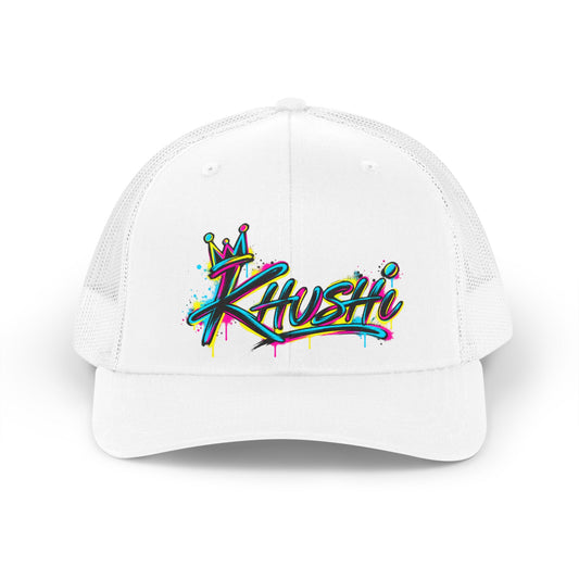 Retro "Khushi" Trucker Hat – Colorful Crown Streetwear Cap