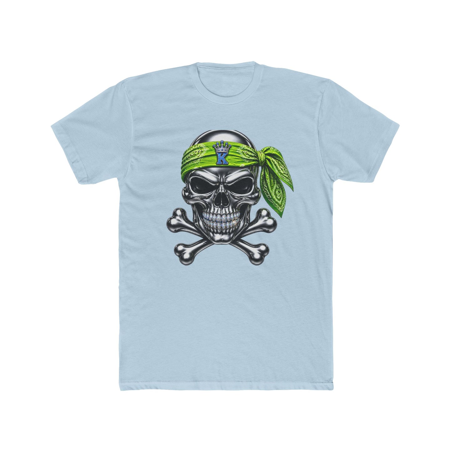 KHUSHI Green Bandana Skull T-Shirt — Pirate Skull Graphic Tee