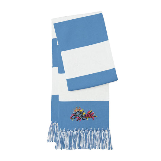 Embroidered Striped Spectator Scarf — Team Colors Fan Scarf with Colorful Crest