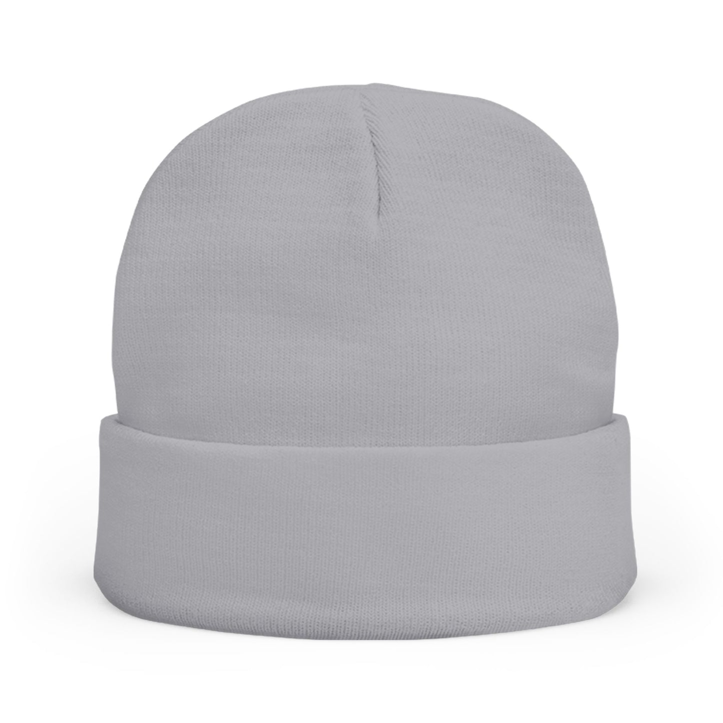 Embroidered Tally Mark Beanie — Knit Winter Hat with Gold & Blue Stitching