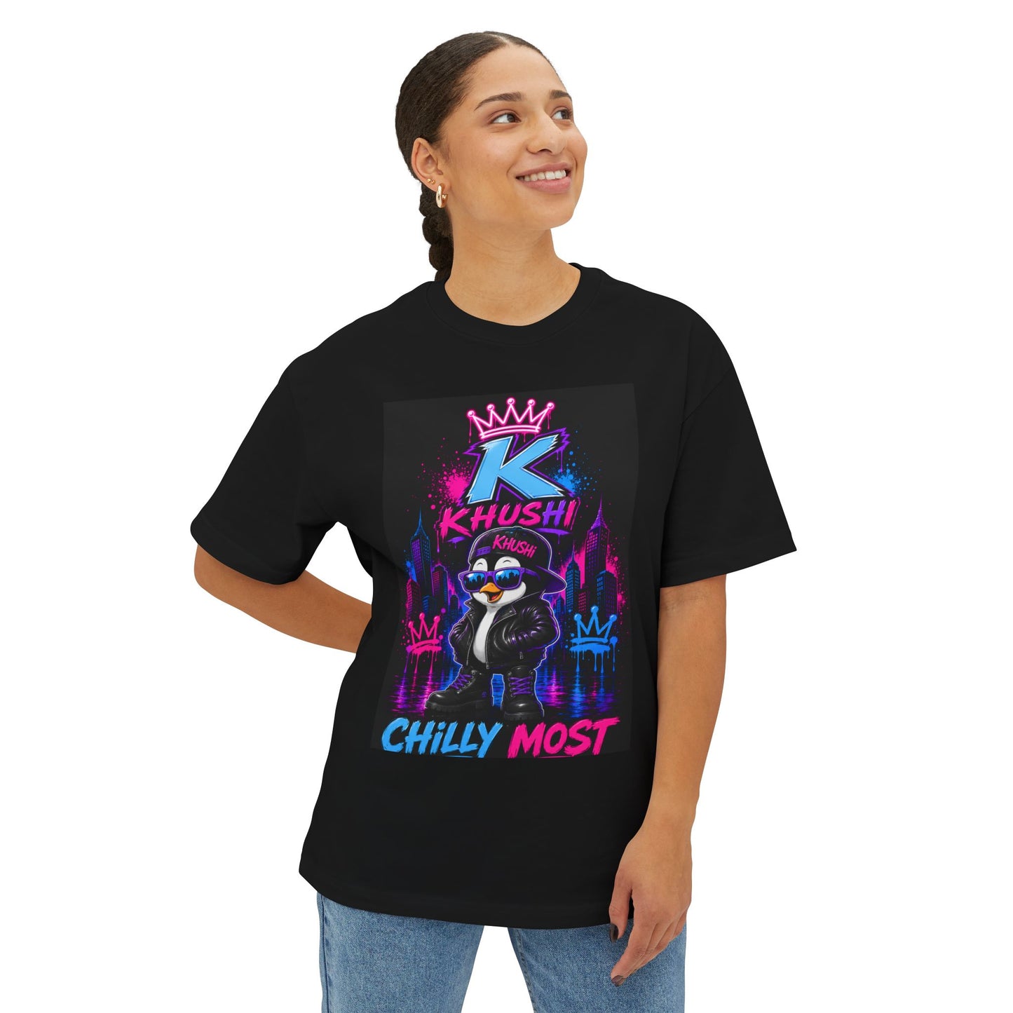 Chilly Most Penguin Graphic Tee — Retro Neon King Design