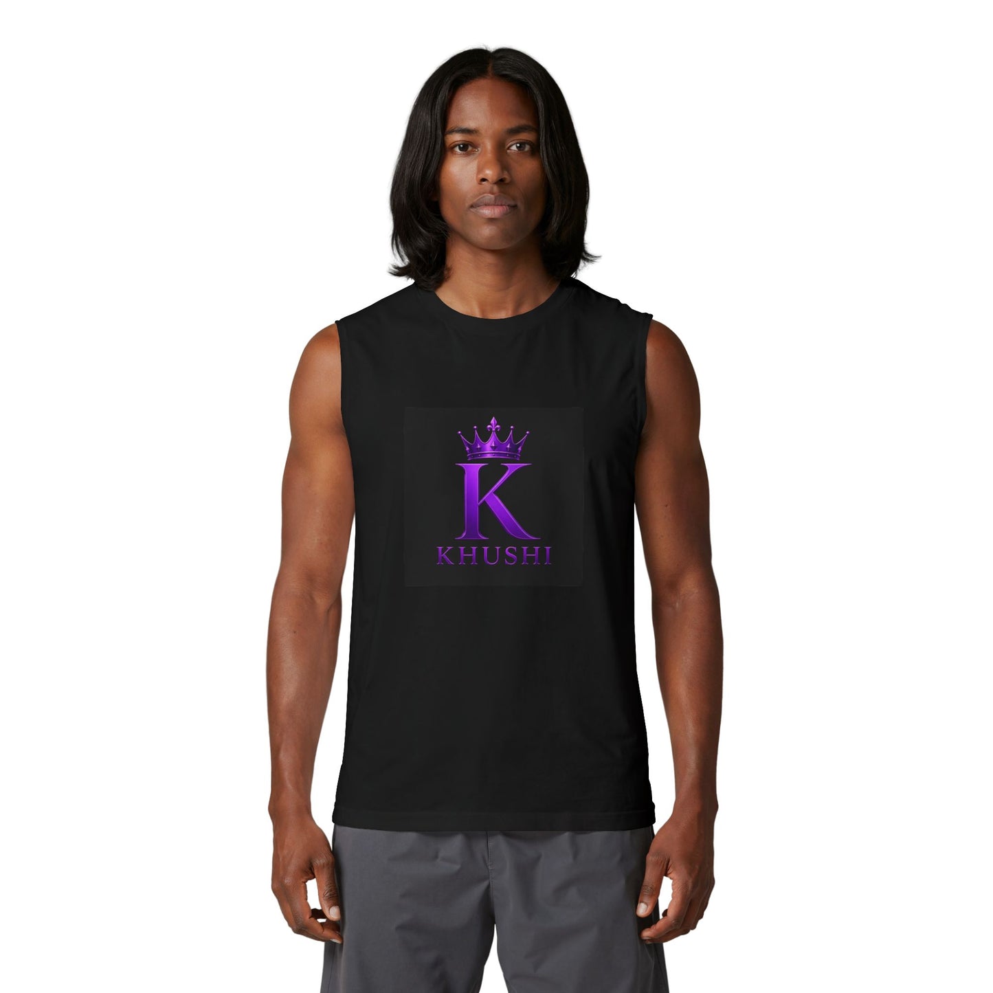 Khushi Purple Crown Tank Top — Personalized 'K' Muscle Tee