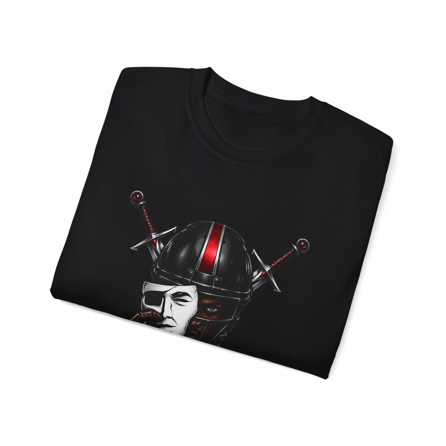 Vintage Biker Skull Helmet Tee — Rider Mask & Crossed Swords Graphic