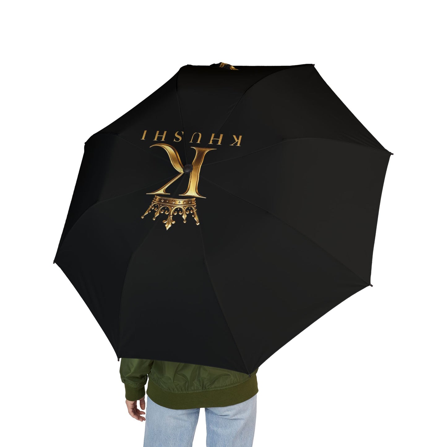 Gold Crown Semi-Automatic Foldable Umbrella — Compact Luxury Rain Shield