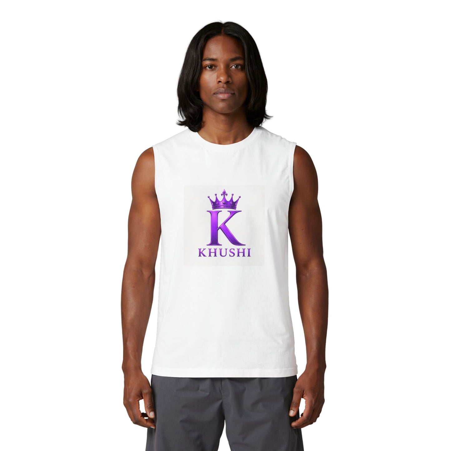 Khushi Crown Muscle Tank — Personalized Purple 'K' Monogram Tank Top