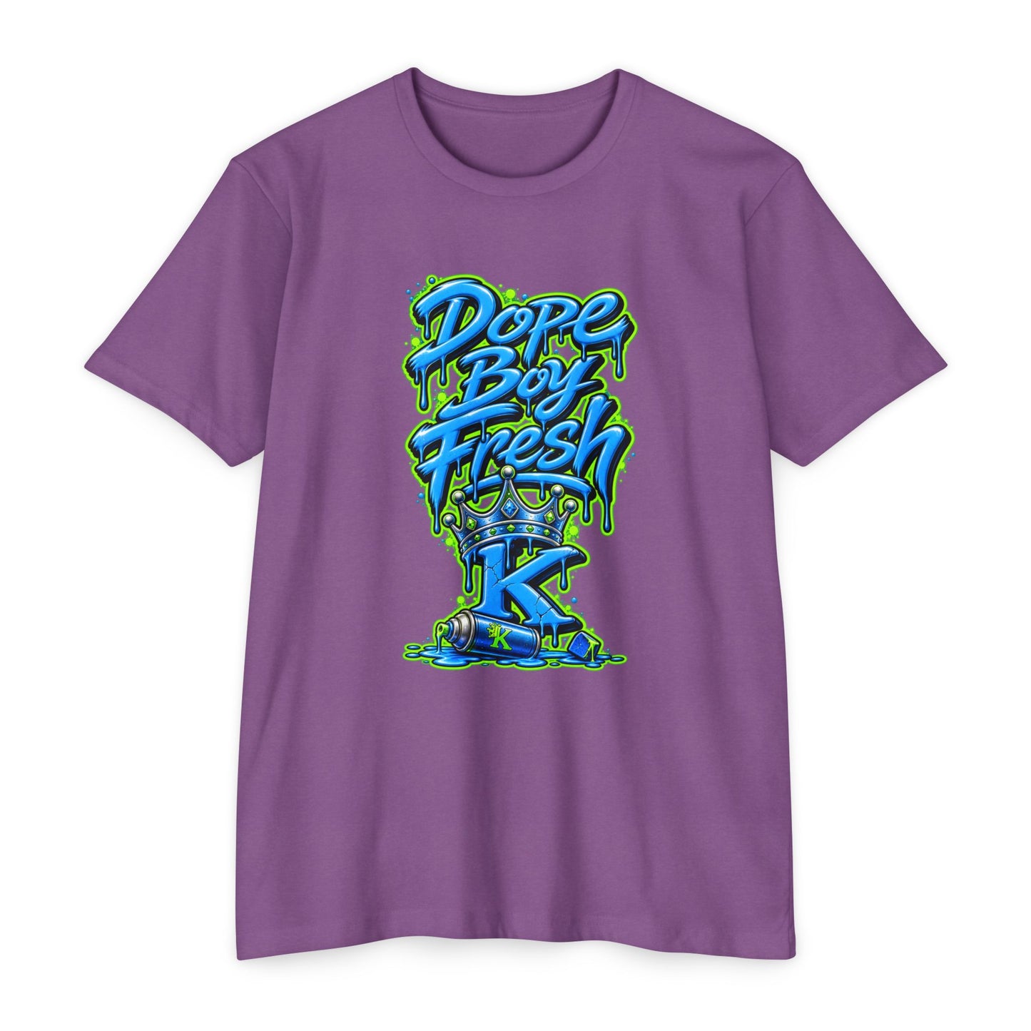 KHUSHI Dope Boy Fresh Graffiti T-Shirt — Urban Streetwear Tee with Blue & Neon Green Drip Design