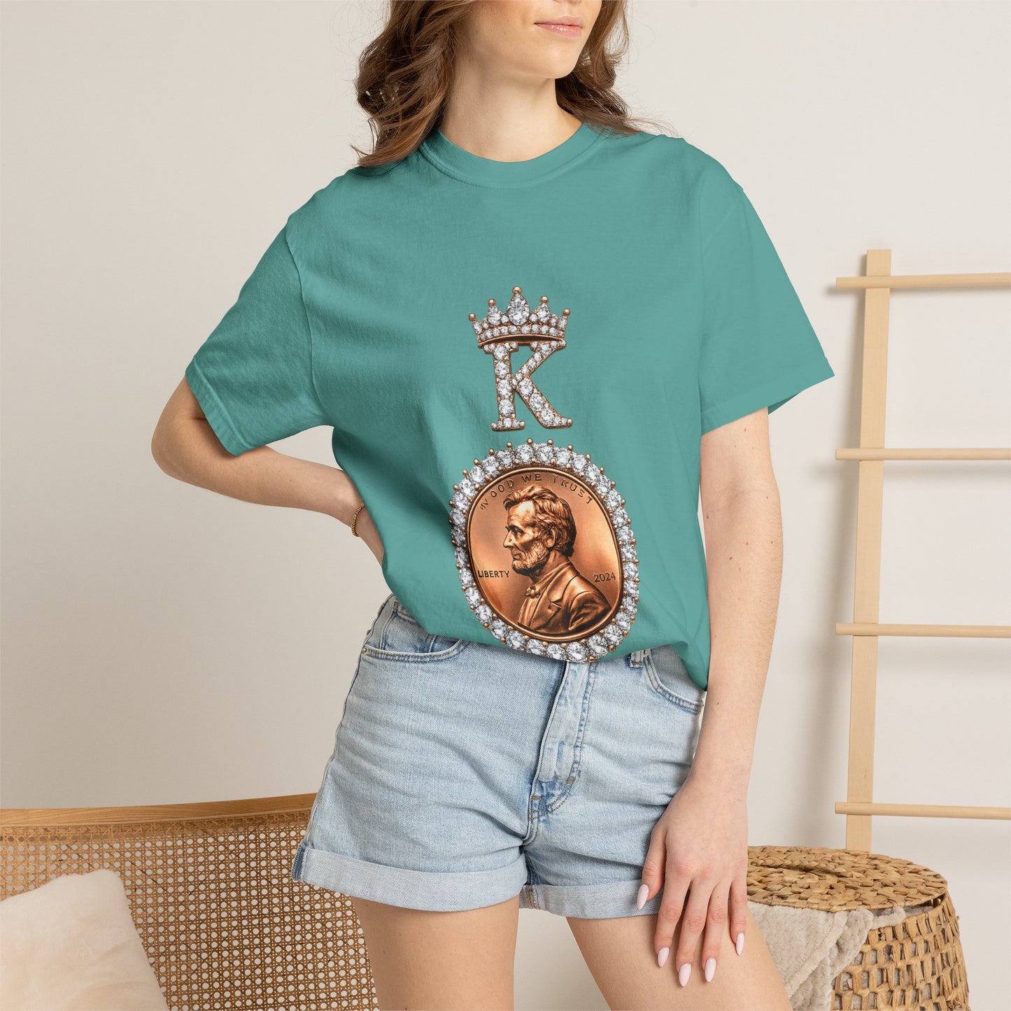 KING KHUSHI Diamond Penny T-Shirt — Crowned Lincoln Coin Graphic Tee
