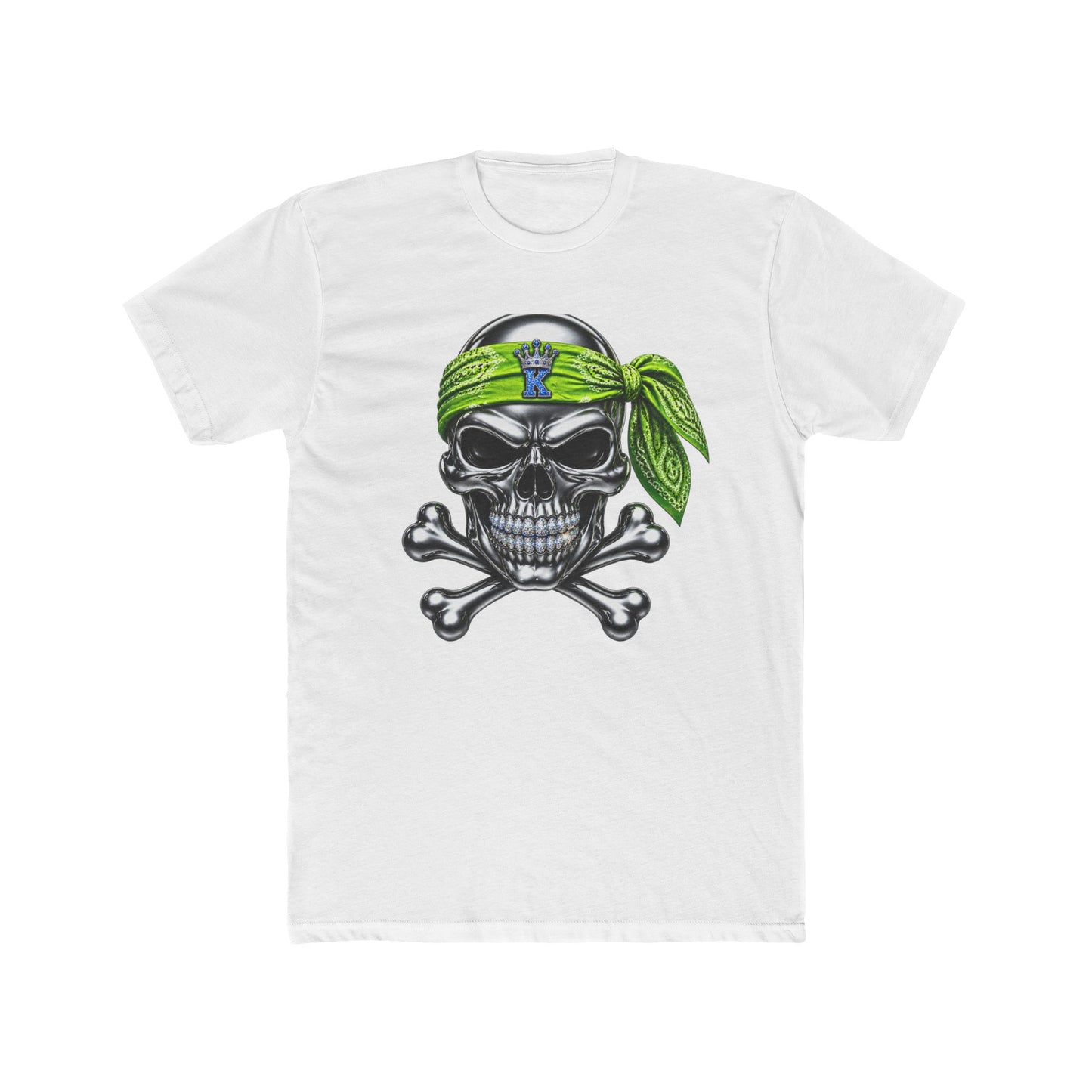 KHUSHI Green Bandana Skull T-Shirt — Pirate Skull Graphic Tee