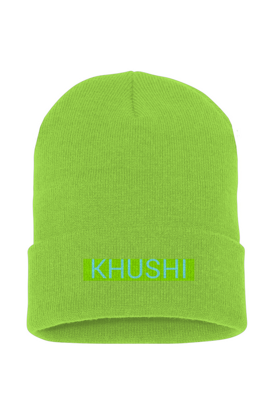 KHUSHI Safety Green Cuffed Beanie