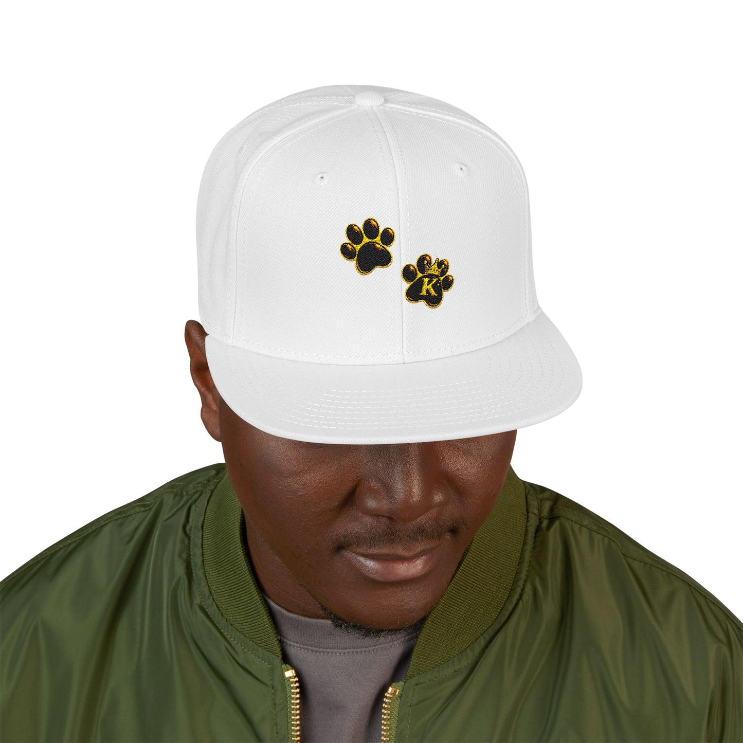 KHUSHI Snapback Hat - Embroidered Gold Leopard Paw Print
