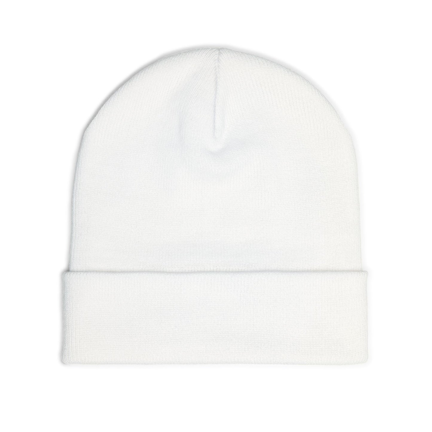 Embroidered Tally Mark Beanie — Knit Winter Hat with Gold & Blue Stitching