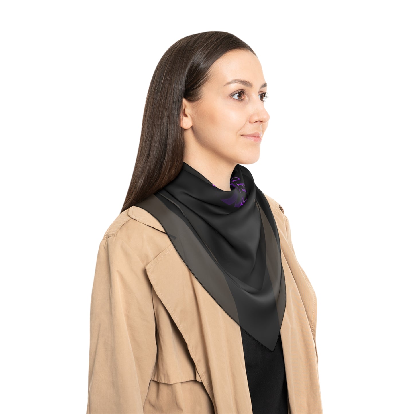 Embroidered Crown 'Khushi' Poly Scarf — Lightweight Black Fashion Scarf