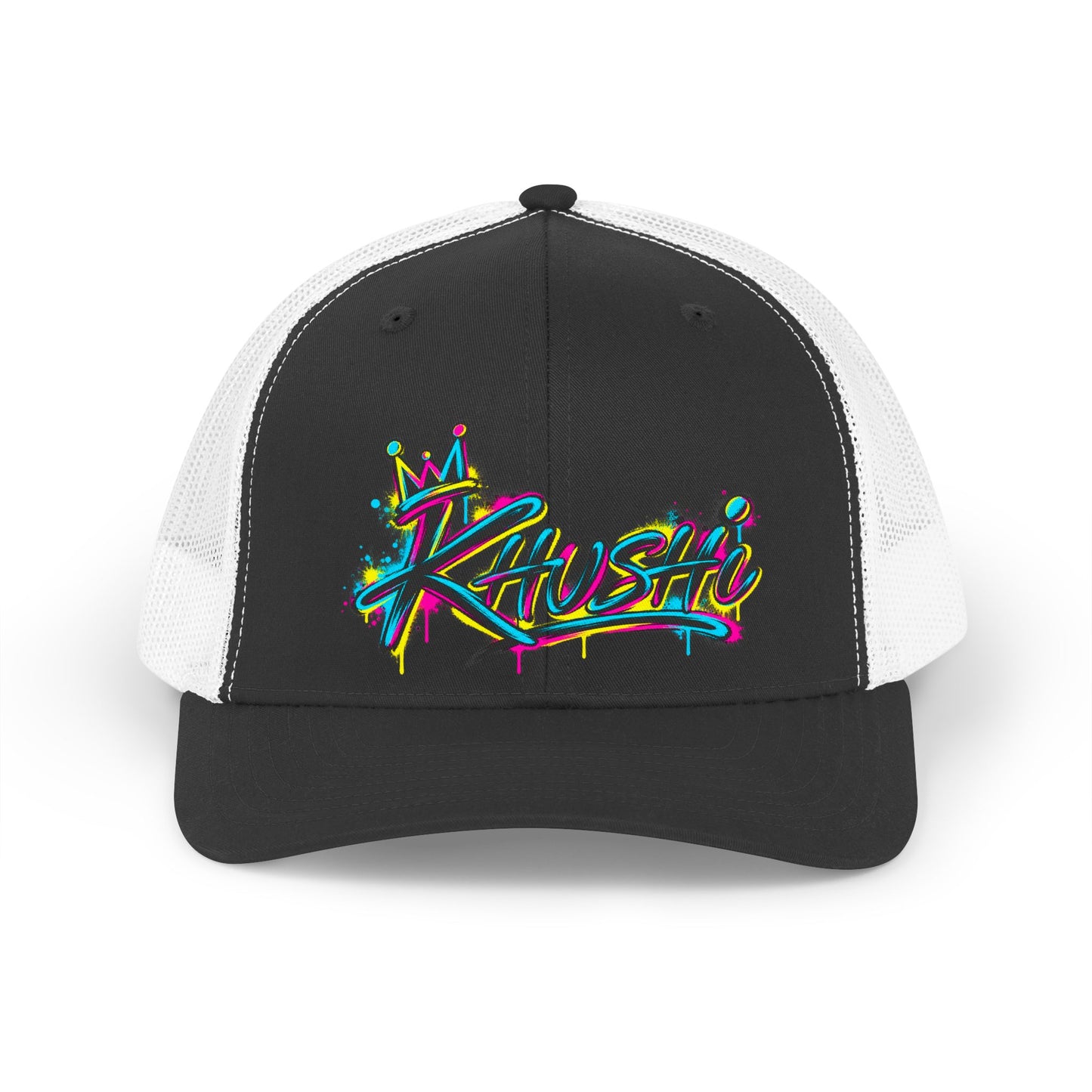 Retro "Khushi" Trucker Hat – Colorful Crown Streetwear Cap