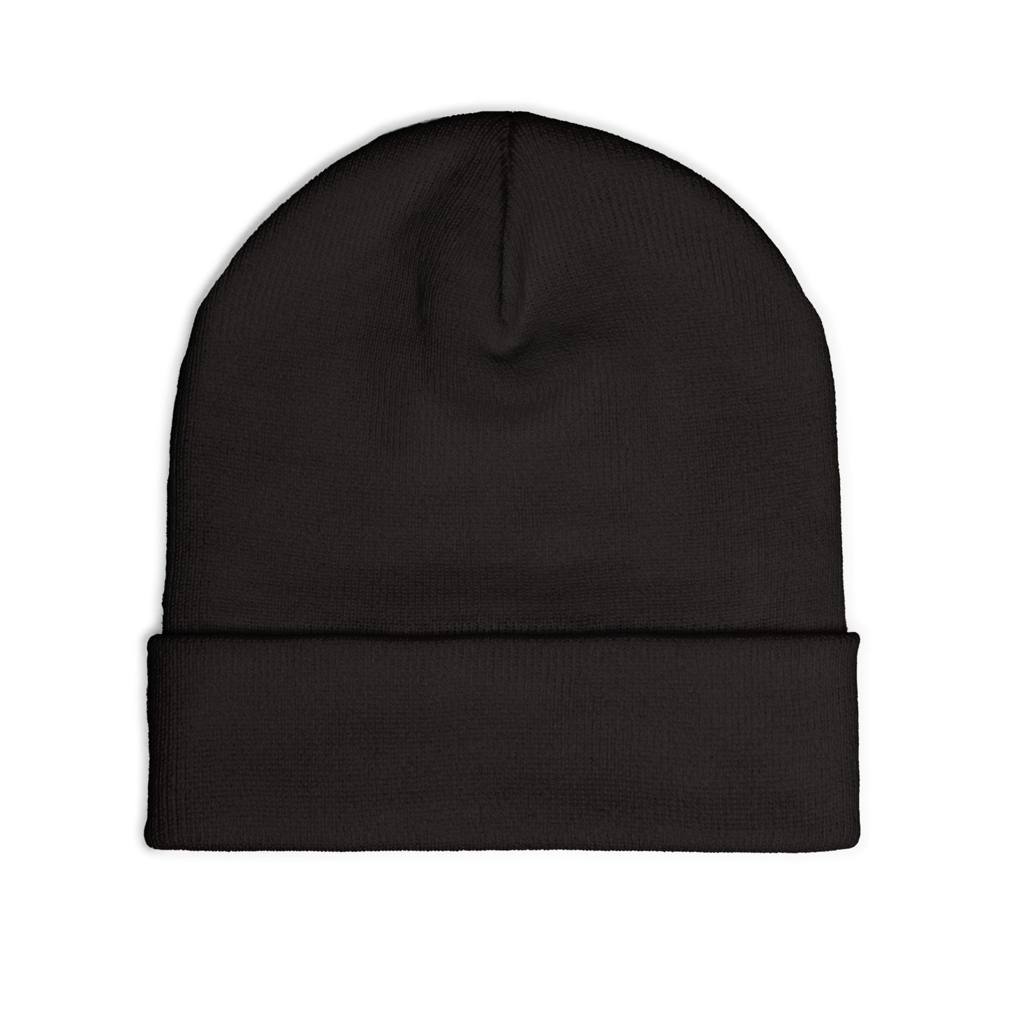 Embroidered Tally Mark Beanie — Knit Winter Hat with Gold & Blue Stitching