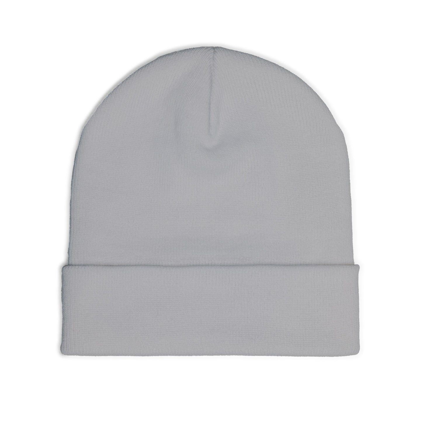 Embroidered Tally Mark Beanie — Knit Winter Hat with Gold & Blue Stitching