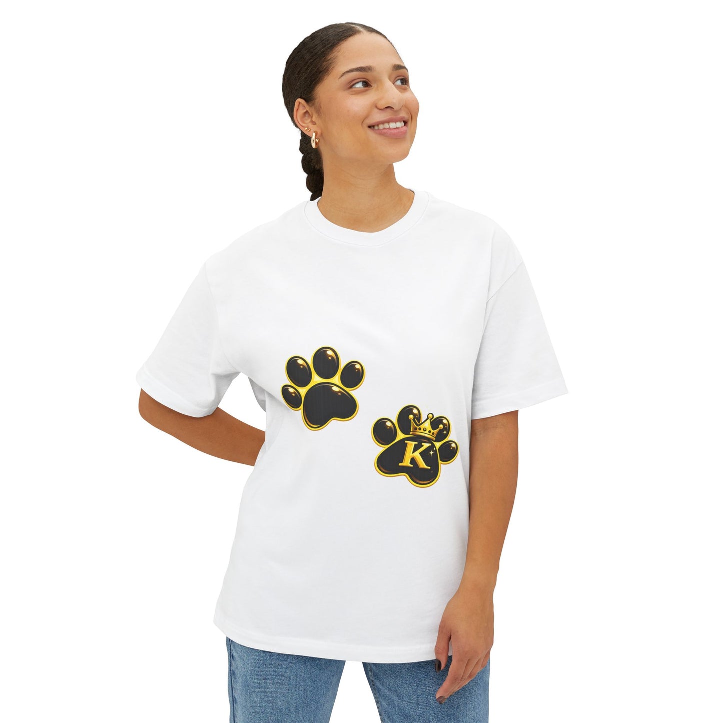 KHUSHI Paw Print Boxy Tee – Black & Gold K Accent