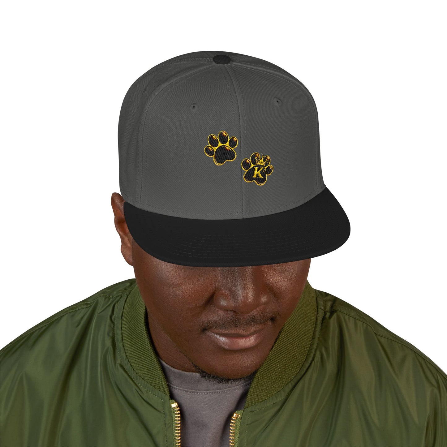 KHUSHI Snapback Hat - Embroidered Gold Leopard Paw Print