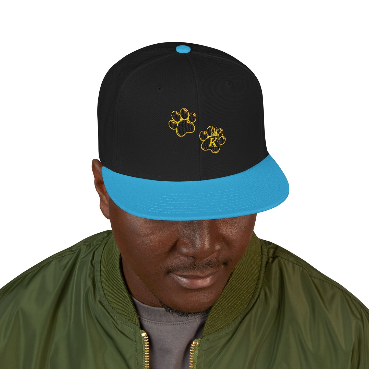 KHUSHI Snapback Hat - Embroidered Gold Leopard Paw Print