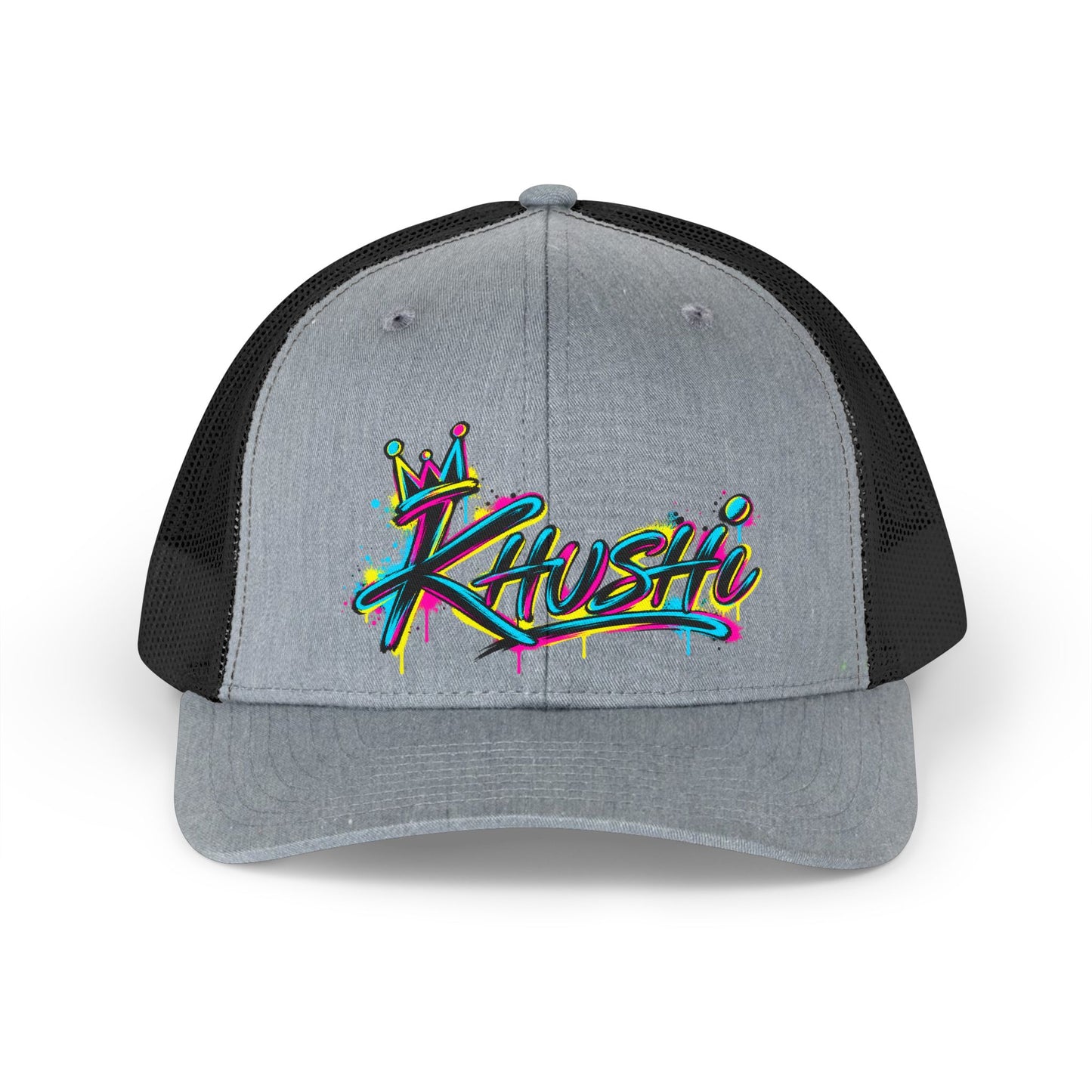 Retro "Khushi" Trucker Hat – Colorful Crown Streetwear Cap